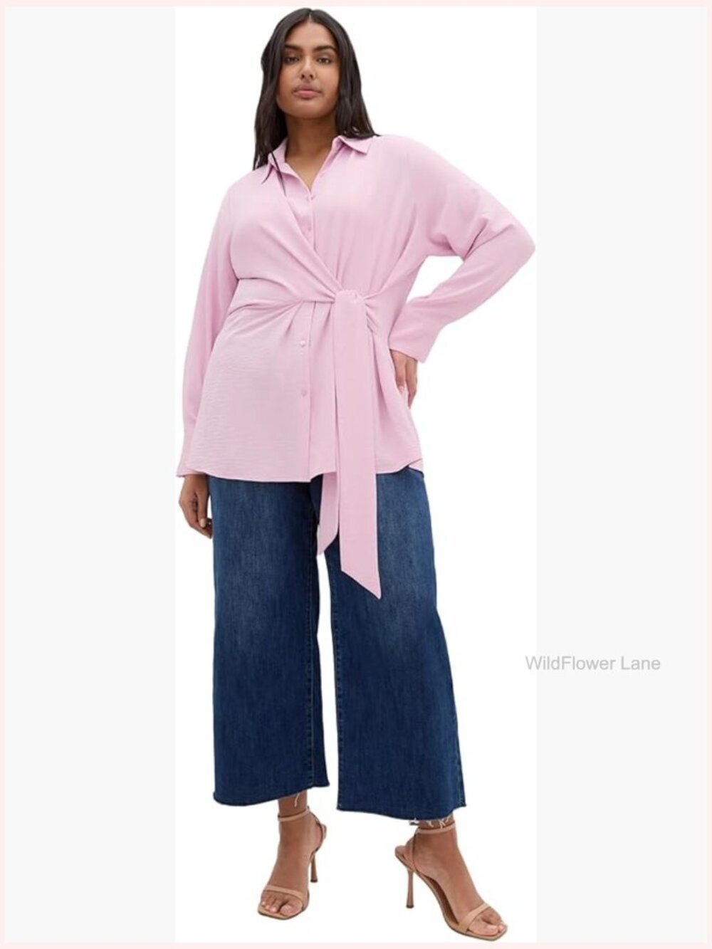 Women's Button Down Side Tie Tunic Long Sleeve Top